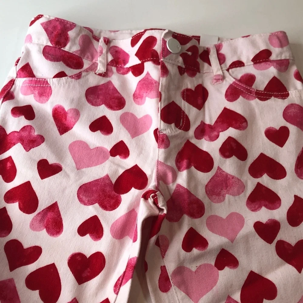 The Children’s Place Charming Red Pink Heart Print Girls Jeans 6X/7 NEW NWT